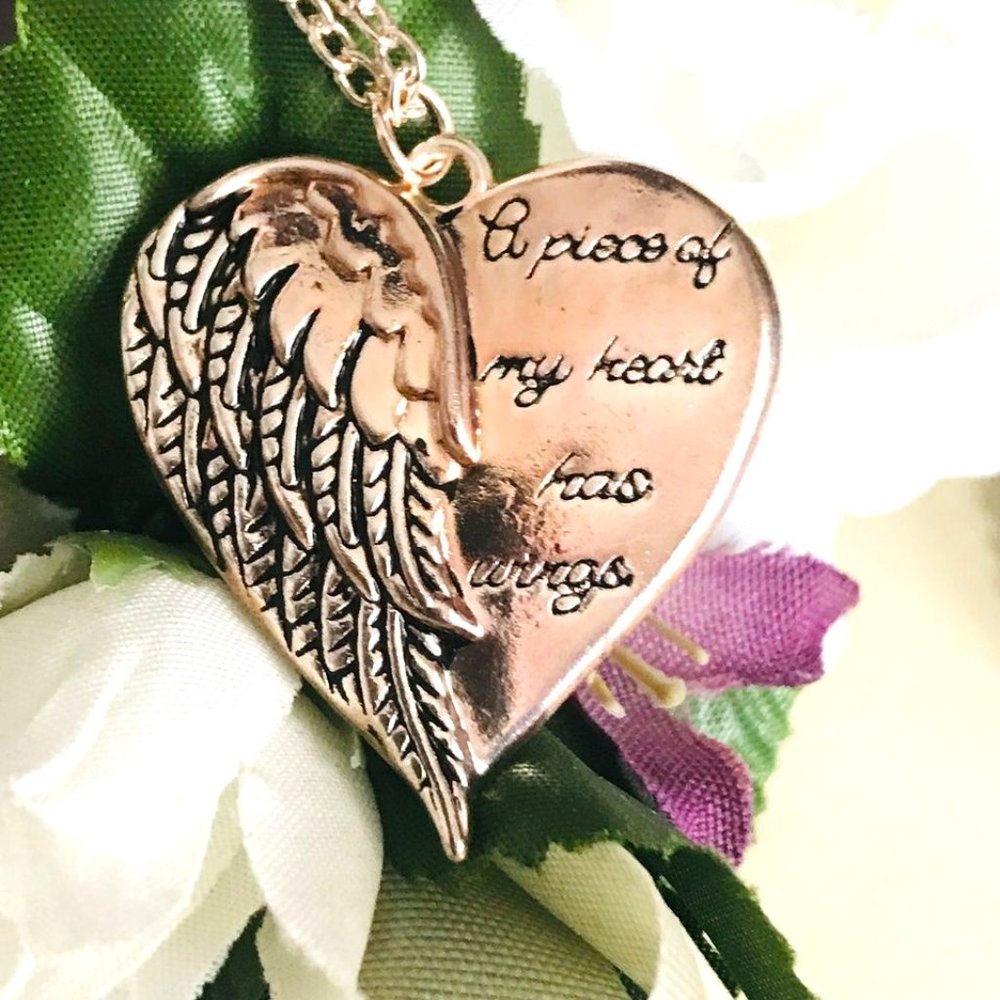 Rose Gold Whisper In My Heart Angel Wing Necklace